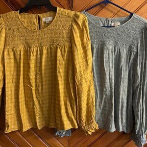 Loft Outlet Fall Shirts, one Gold and one Mint Green ,Long Sleeve, Size Large